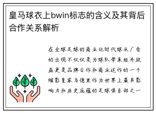 皇马球衣上bwin标志的含义及其背后合作关系解析